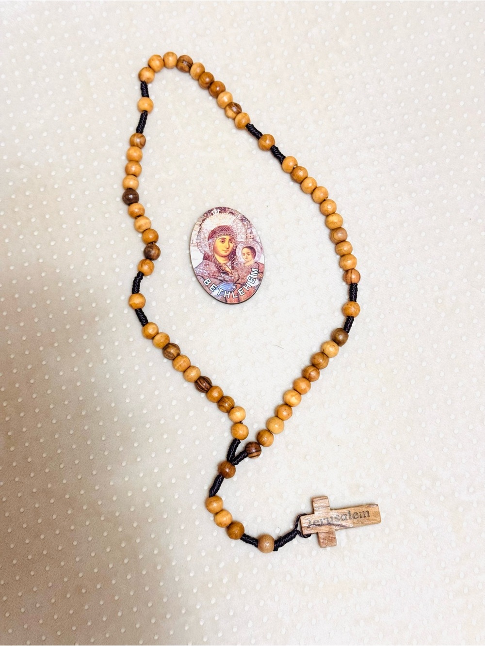 Handcrafted in Holy Land Jerusalem Olive Wood  Rosary Necklace with Free Magnet